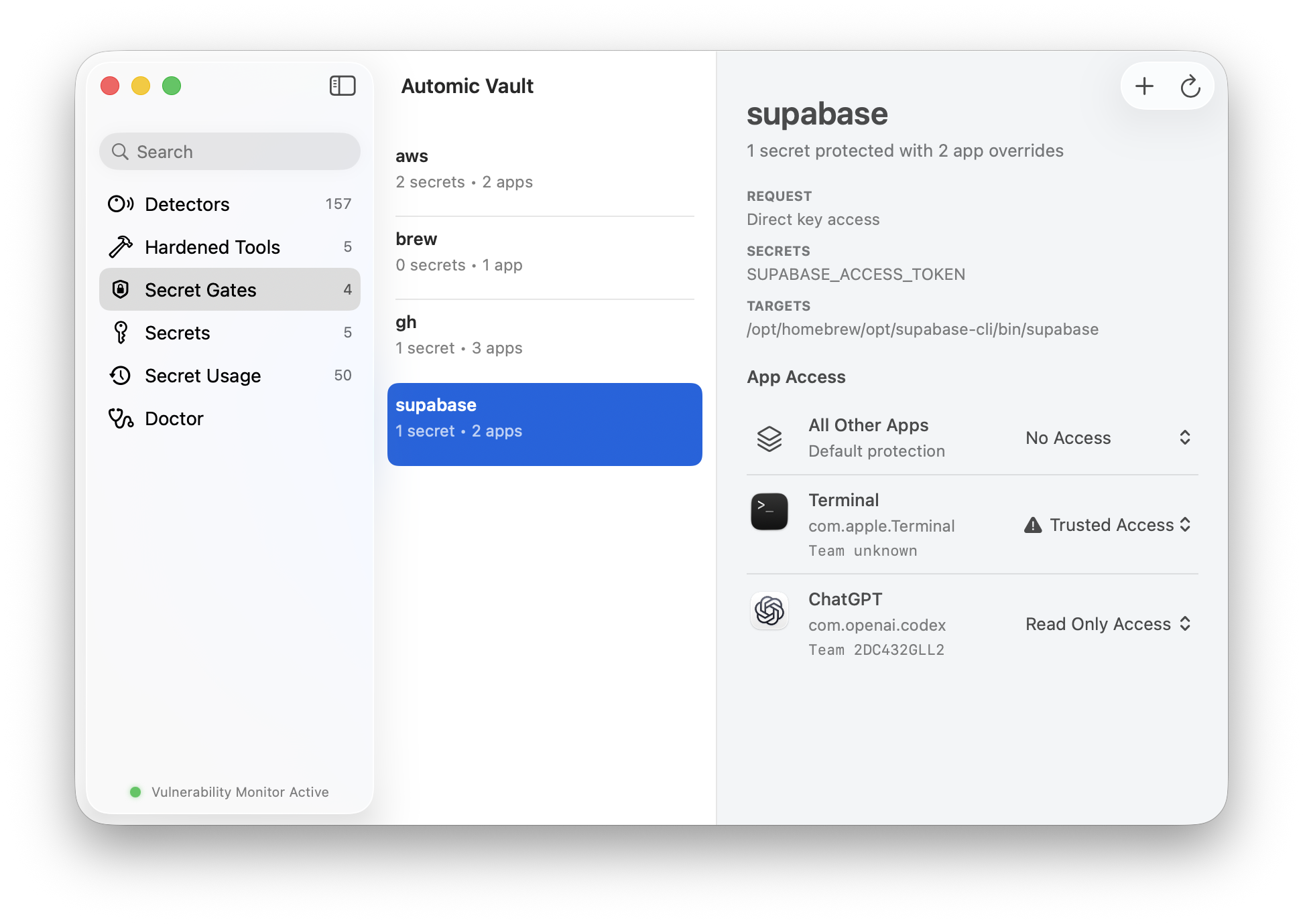 Automic Vault Access Levels for developer Tools and Launchers